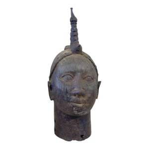 Old Lg Benin Bronze Head of the Queen Mother Iyobas Nigeria African 17" H