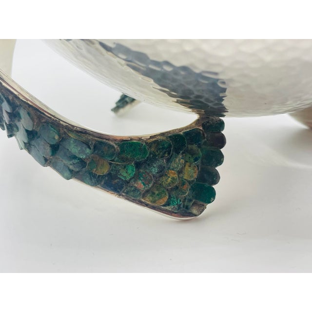 Los Castillo 1950s Silver Bowl With Malachite-Inlaid Fish Base, Taxco, Signed For Sale - Image 12 of 18
