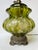 Hollywood Regency Vintage 1973 e.k. Olive Green Floral Glass Lighted Table Lamp For Sale - Image 3 of 16