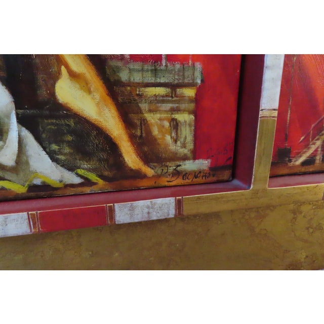 Roman Zaslonov Painting "La Suite en Rouge" Oil on Canvas Triptych With Custom Guilt Wood Frame For Sale - Image 9 of 12