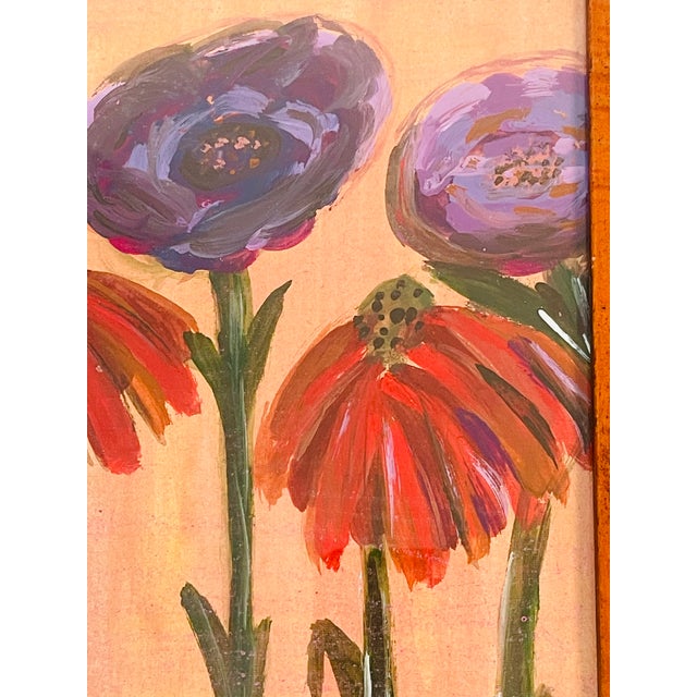 1970s Artist Signed Abstract Floral Painting Framed For Sale - Image 4 of 4