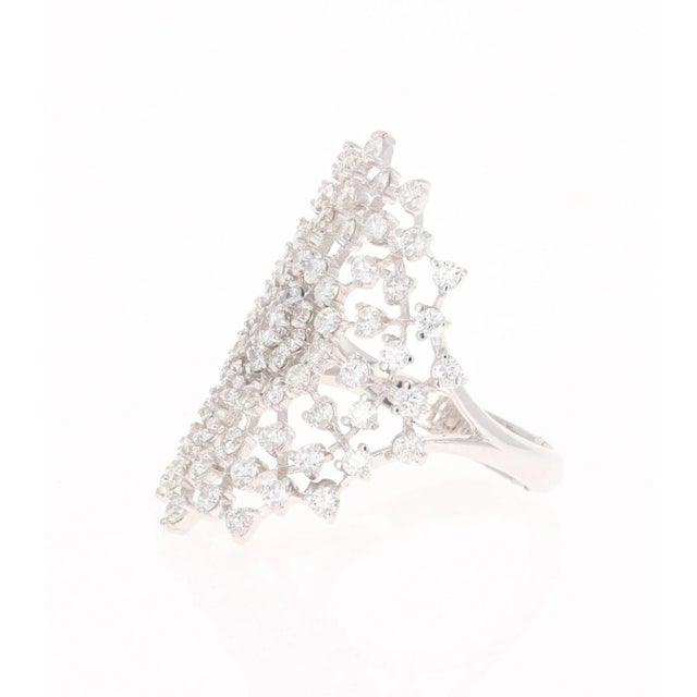 1.43 Carat Diamond 18 Karat White Gold Cocktail Ring, Size 7 For Sale - Image 4 of 5