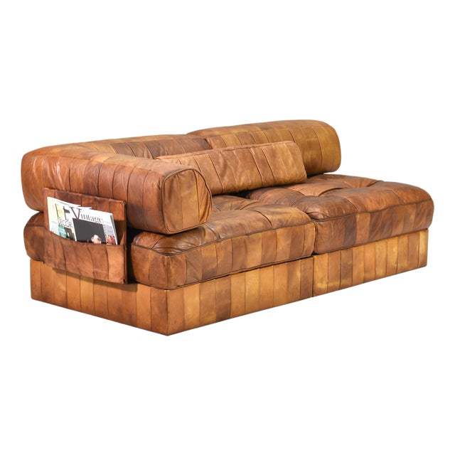 DS-88 Sectional Sofa or Daybed in Cognac Tan Leather from De Sede, Switzerland, 1970s, Set of 8 For Sale