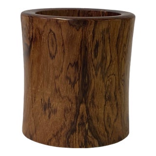 Handmade Chinese Light Brown Pattern Wood Brush Pen Holder / Brush Pot For Sale