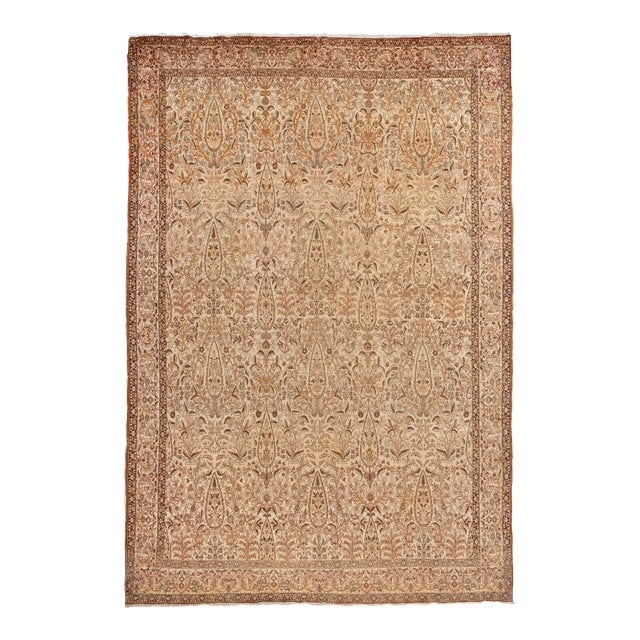 20th Century Antique Persian Tabriz Handmade Beige Wool Rug With Allover Pattern For Sale
