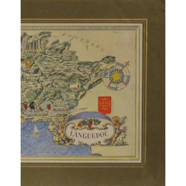 French 1960's French Vintage Mini Map, Languedoc For Sale - Image 3 of 3