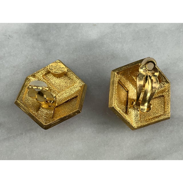 Contemporary 1980s Givenchy Earrings: Vintage Orange & Black Enamel Gold Tone Cubes, A Pair For Sale - Image 3 of 8
