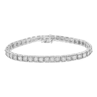 .925 Sterling Silver Brilliant-Cut Round Diamond Square Frame Miracle-Set Tennis Bracelet - Size 7" For Sale