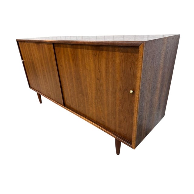 1960s Mid-Century Modern Sliding Door Walnut Storage Cabinet For Sale - Image 5 of 7
