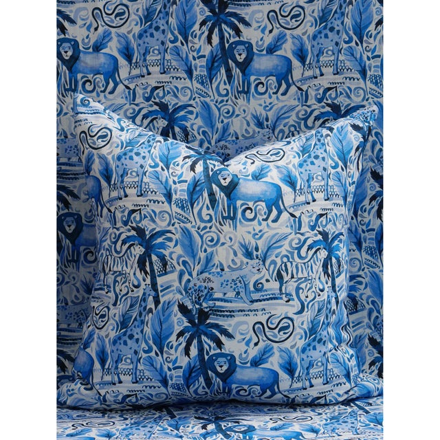 Journey in the Jungle Pillow Cover in Blue Mono For Sale - Image 4 of 5