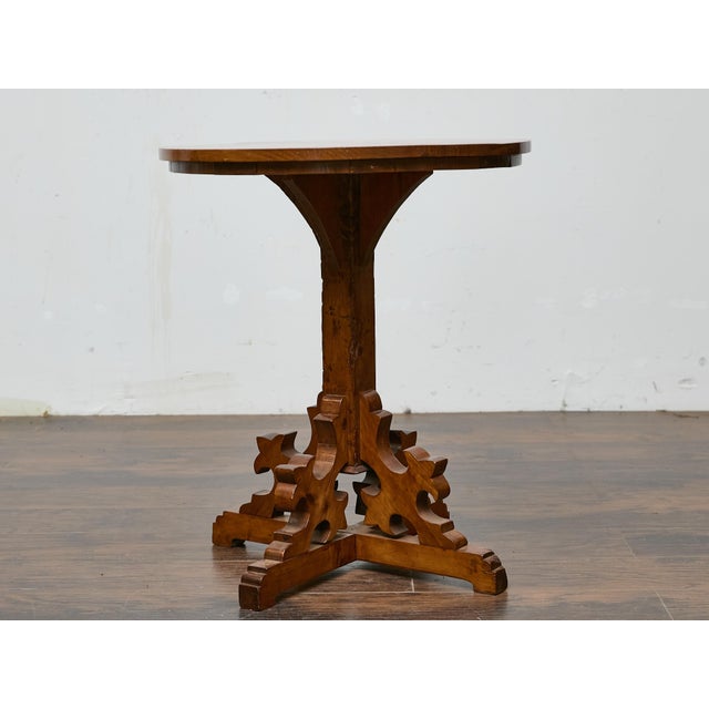 19th Century Gothic Revival English Pine Quadripod Table with Scrollwork Base, 19th Century For Sale - Image 5 of 12