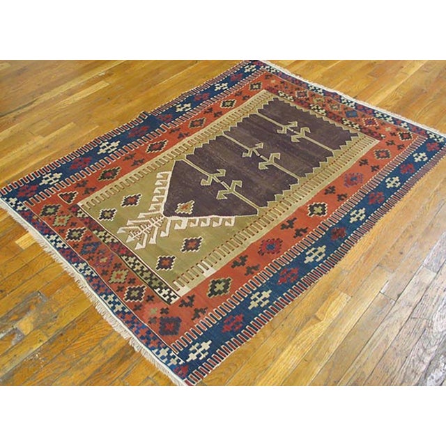 Turkish 1890s Brown Medallion Antique Turkish Anatolian Flat-Weave Prayer Rug 3'7" X 4'10" Wool Carpet For Sale - Image 3 of 6