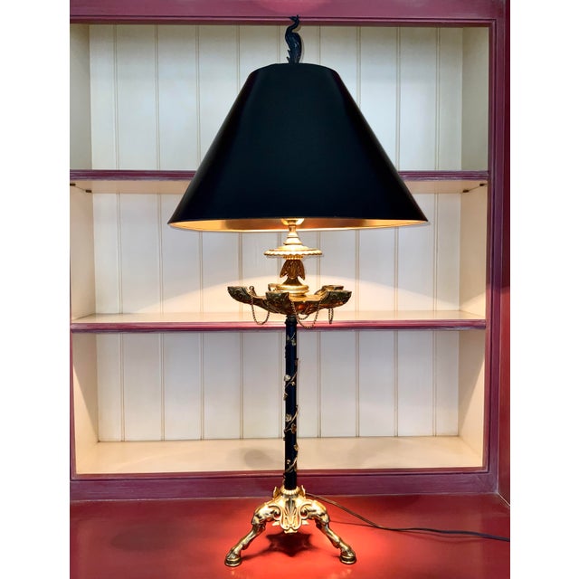 Gothic Late 20th Century French Gothic Style Patinated Brass Candelabra Lamp For Sale - Image 3 of 12