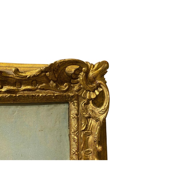 Well painted with scene of ancient ruins. In a carved gilt wood frame.