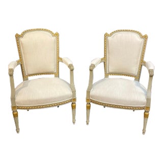 19th Century French Louis XVI Carved and Painted Chairs- a Pair For Sale