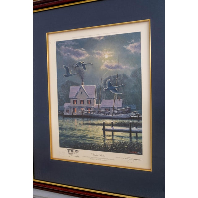 Age: c1996 Details: Chesapeake Bay Harbor winter scene and whistling swans in flight. Signed and numbered artist proof...
