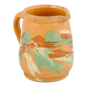 19th Century French Jaspe Pottery Pitcher with Yellow Glaze and Green Accents