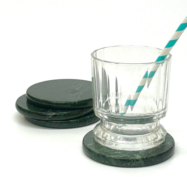 Natural Green Marble Coasters - Set of 4 For Sale - Image 4 of 8