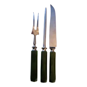 Vintage Malachite Handle Carving Set Wingen Soligen Othello 3-Piece, Made in Germany