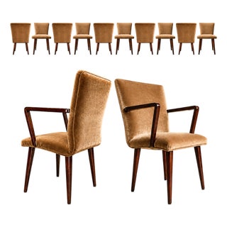 Set of 12 Brazilian Rosewood and Mohair Dining Chairs, Including Two Head Chairs, 1960s For Sale