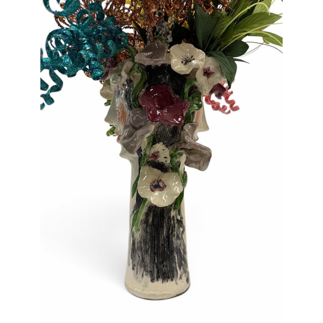 Late 20th Century Whimsical Artisan Avant-Garde Hand-Painted Ceramic Head Vase With Floral Crown For Sale - Image 5 of 6