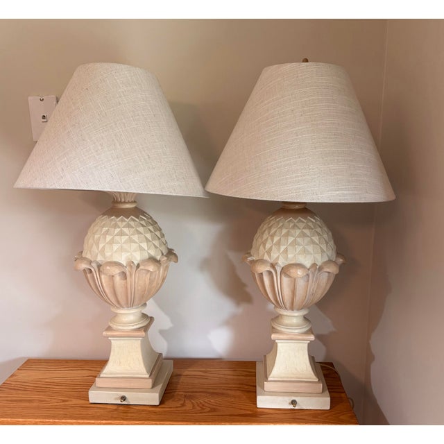 Drawing/Sketching Materials Grand 1990s Palm Beach Regency "Casual Lamps" Pineapple Urn Table Lamps - A Pair For Sale - Image 7 of 11