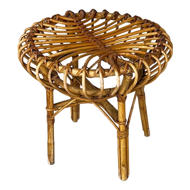 Mid-Century Modern Round Table or Stool in Rattan, Italy, 1960s For Sale