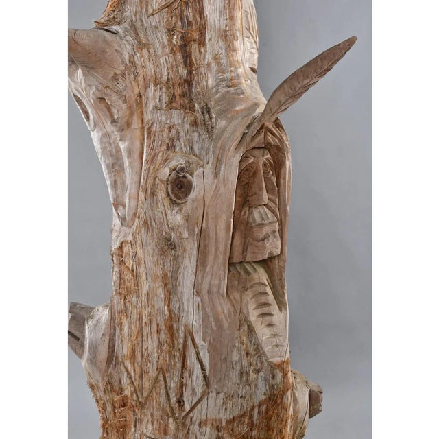 105" Tall Hand Carved Figural Wood Spirit Animals Tree Trunk Totem Sculpture For Sale - Image 15 of 18
