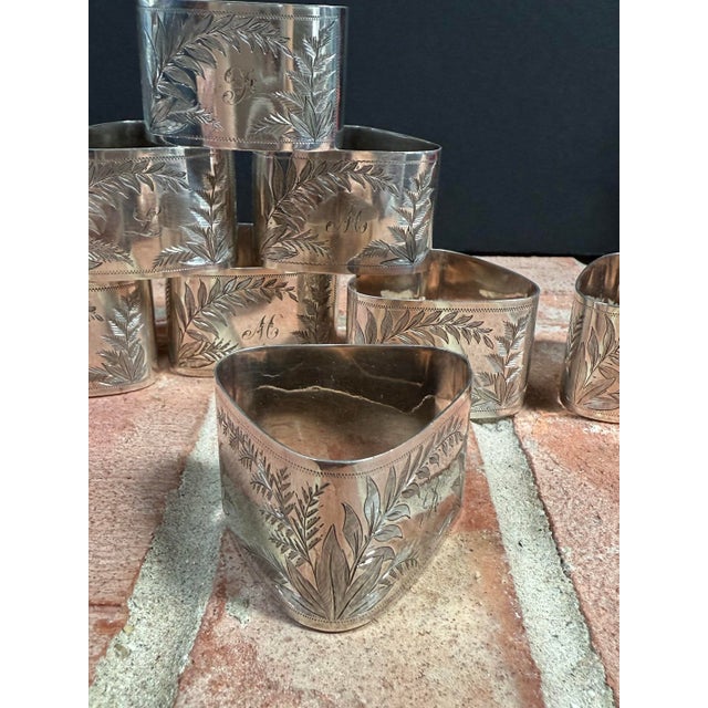 Antique Victorian Era Silver Plate Engraved Napkin Rings With Original Box For Sale In Chicago - Image 6 of 10