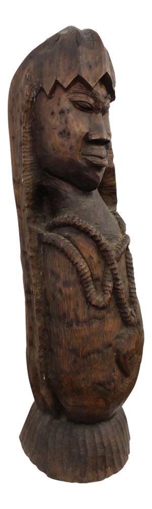 Vintage African Tribal Hand-Carved Wood Head Bust Sculpture