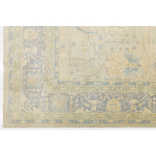 Ivory Modern Oushak Style Hand-Knotted Wool Rug in Slate Blue & Ivory Accent Tones For Sale - Image 8 of 12
