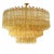 An outstanding ceiling light, "Drum" shaped hand blown glass "Triedri" components of amber, darker amber, and clear on...