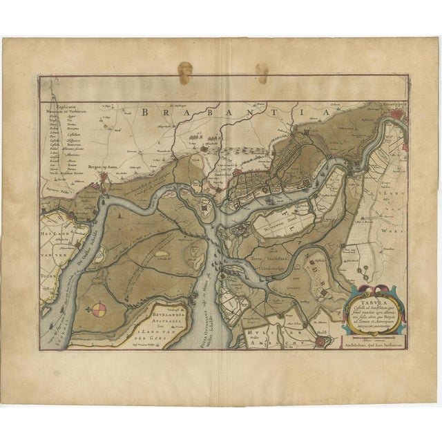 Original antique map titled 'Tabula Castelli ad Sandflitam (\.)'. Detailed map of the region between Bergen op Zoom,...