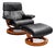Black Leather Ekornes Stressless Recliner & Ottoman. MCM Vibes. For Sale