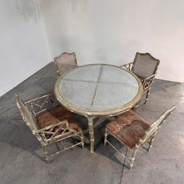 Vintage Dining Set in Faux Bamboo with Fabric, 1980s, Set of 5 For Sale - Image 9 of 16