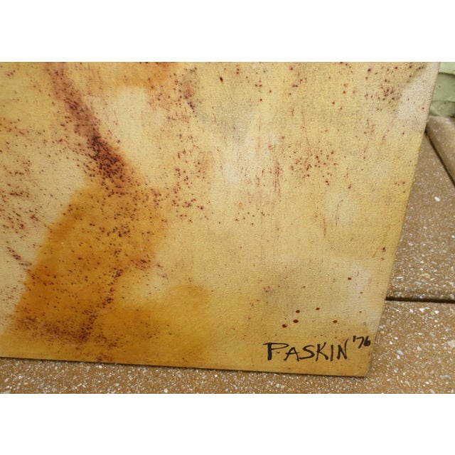 Abstract 1976 Abstract Expressionist Mixed-Media Painting Signed Paskin For Sale - Image 3 of 7