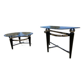 Vintage Space Age Design Chrome and Glass Atomic Coffee & Demilune Console Table For Sale