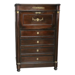 Antique 19th C Empire Mahogany & Gilt Bronze Drop Front Desk Secretary For Sale