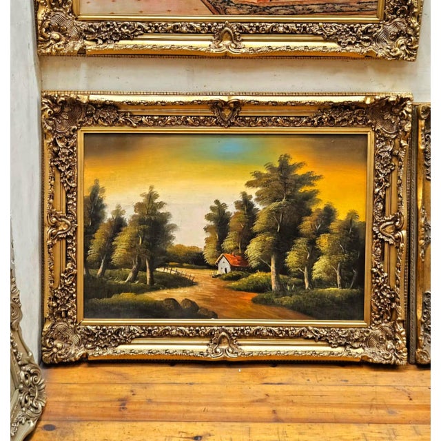 Beautiful wall art on premium cotton fabric, hand-painted featuring a charming countryside cottage surrounded by majestic...