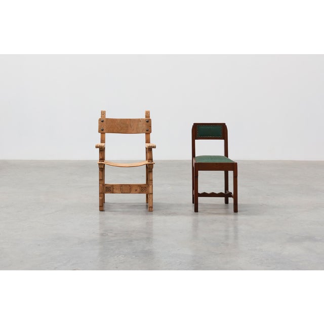 A striking Spanish Brutalist armchair crafted from solid wood, distinguished by its sculptural presence and handcrafted...