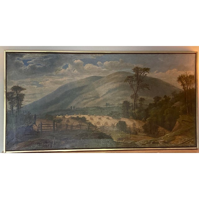 AMERICAN SCHOOL, 19TH CENTURY HUDSON RIVER LANDSCAPE oil on canvas 25.x50 ¼ inches Americana Artwork 1890