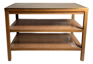 Paul McCobb Brass Inset Leather Caned Magazine Table