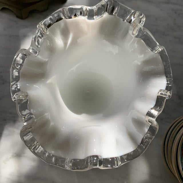 Fenton Art Glass Company Vintage Fenton Silver Crest Vase Ruffled Milk Glass For Sale - Image 4 of 9