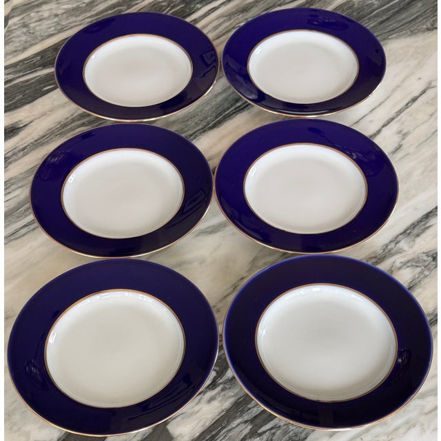 Late 20th Century Lomonosov Cobalt Blue & Gold Rim Salad / Dessert Plates - Set of 6 For Sale In Seattle - Image 6 of 12