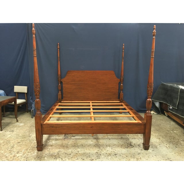 Traditional King Size Mahogany Rice-Carved Poster Bed by Leighton Hall - Showroom Sample For Sale In Atlanta - Image 6 of 8
