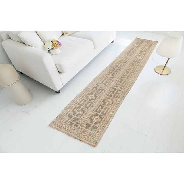 Tan Antique Vintage Floral Runner Rug For Sale - Image 8 of 10