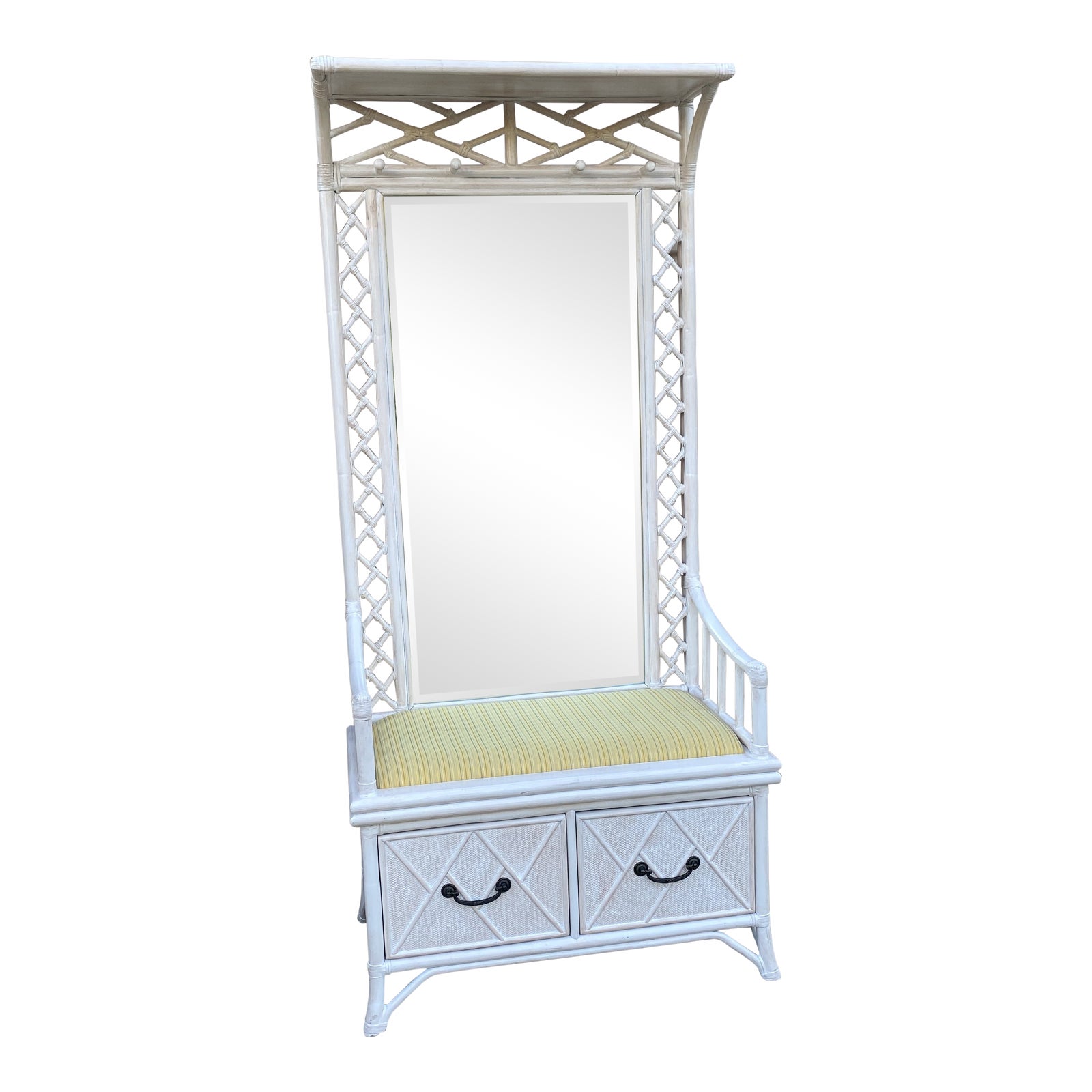 Chinoiserie Bamboo Mirror Hall Tree With Storage Chairish