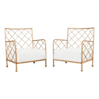 Pair of Maison Jean Royere Style Croisillion Armchairs For Sale