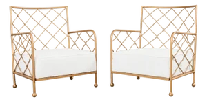 Pair of Maison Jean Royere Style Croisillion Armchairs