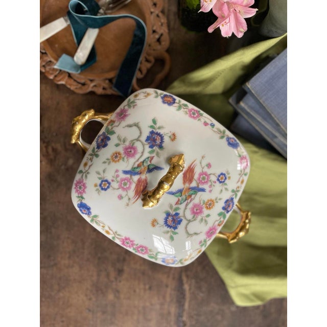 Royal Blue Vintage French Lidded Serving Bowl Bird of Paradise Limoges France For Sale - Image 8 of 10